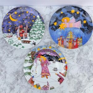 Vintage Kiki Christmas Star Peace Angel Snowman Collector Plates Set of 3 Japan